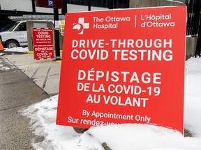 OTTAWA — Entrance to the COVID-19 Drive-thru Assessment Centre at City Hall/National Arts Centre.