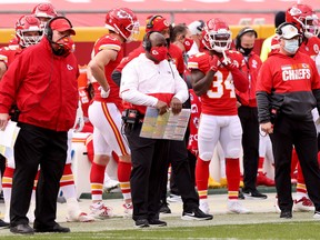 Chiefs' offensive coordinator Eric Bieniemy (centre) is one of the best remaining head coaching candidates.