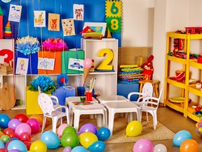 Stock image of the interior of game room in preschool kindergarten.