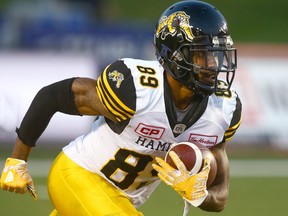 A file photo shows Redblacks receiver Jalen Saunders as a member of the Tiger-Cats during the 2017 CFL season.