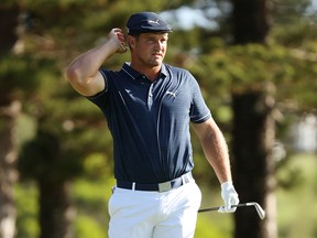 Bryson DeChambeau reacts to his shot from the second tee during the final round of the Sentry Tournament Of Champions at the Kapalua Plantation Course on January 10, 2021 in Kapalua, Hawaii.