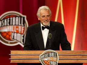 Enshrinee Paul Westphal gives his speech during the 2019 Basketball Hall of Fame Enshrinement Ceremony at Symphony Hall on Sept. 6, 2019 in Springfield, Mass.