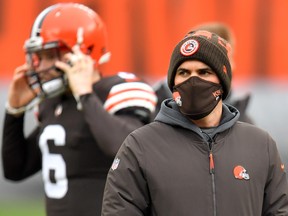 Head coach Kevin Stefanski of the Cleveland Browns looks on before the game against the Pittsburgh Steelers at FirstEnergy Stadium on Jan. 3, 2021 in Cleveland, Ohio.