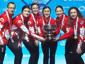 2020 world junior women’s champion Mackenzie Zacharias (far right) of Altona, Man., and her teammates appear headed to the Scotties as one of the wild card teams.