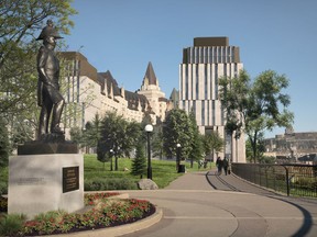 An architectural rendering for the latest Château Laurier addition, as seen from Major's Hill Park.