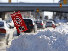 A file photo of a no-parking sign. The City of Ottawa has issued notice of a winter weather parking ban starting at 7 p.m. Saturday and lasting for 12 hours.