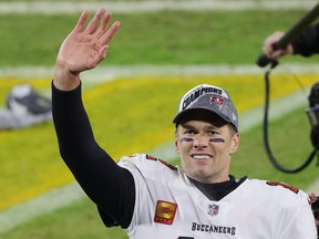 Tom Brady of the Tampa Bay Buccaneers celebrates winning the NFC championship game last month.