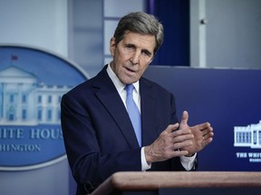 Special Presidential Envoy for Climate John Kerry speaks during a press briefing at the White House on January 27, 2021 in Washington.