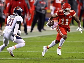 Receiver Demarcus Robinson, one of two Chiefs placed on the COVID-19 reserve list as high-risk, close contacts, could still play in the Super Bowl if he continues to produce negative test results.