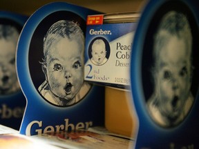 Gerber baby food products are seen on a supermarket shelf April 12, 2007 in New York City.