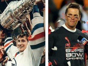 Wayne Gretzky and Tom Brady: Two of the greatest athletes of all time. POSTMEDIA NETWORK FILES, GETTY IMAGES