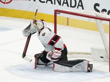 Toronto Maple Leafs center Auston Matthews scores a goal on Ottawa Senators goaltender Marcus Hogberg during the second period at Scotiabank Arena on Monday.