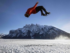 Figure skater Elladj Balde, who's performing as part of Winterlude's virtual opening show, demonstrates his signature move, the backflip.