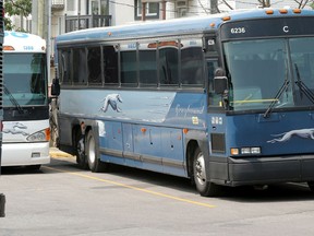 FILE: Greyhound buses at the bus station in downtown Ottawa in 2018.