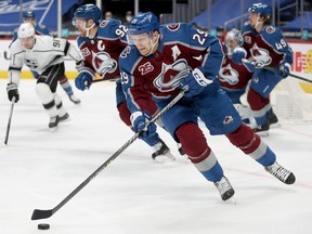 Colorado Avalanche forward Nathan MacKinnon carries the puck against the Los Angeles Kings last week.