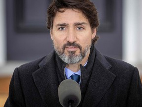 In this file photo taken on November 20, 2020, Prime Minister Justin Trudeau speaks during a Covid-19 pandemic briefing from Rideau Cottage in Ottawa.