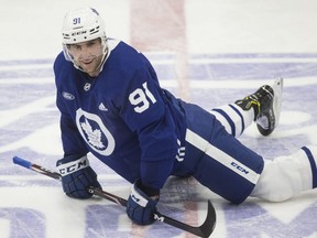 Captain John Tavares at Toronto Maple Leaf practice at the Ford Performance Centre in Toronto on Monday November 25, 2019. Craig Robertson/Toronto Sun/Postmedia Network