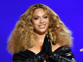 TOPSHOT - In this handout photo courtesy of The Recording Academy, US singer Beyoncé accepts the Best Rap Performance award for "Savage" onstage during the 63rd Annual Grammy Awards at Los Angeles Convention Center on March 14, 2021 in Los Angeles, California.