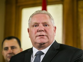 Ontario Premier Doug Ford addresses media outside of his office at Queen's Park in Toronto, Ont. on Jan. 16, 2020.