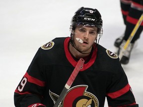 Ottawa Senators right wing Drake Batherson was a late scratch from the Senators lineup vs. the Calgary Flames Sunday night after testing positive for COVID-19.