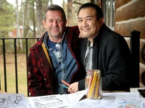 John Cameron, left, and Don Kwan are creating the China Doll colouring book thanks to a $1,000 grant from the Awesome Foundation. It will be available free to those who want it.