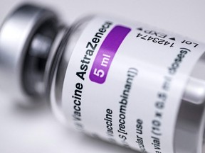 This file photo shows a vial of the AstraZeneca Covid-19 vaccine.