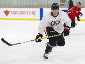 Shane Pinto at the Ottawa Senators development camp at the Bell Sensplex on June 25, 2019.