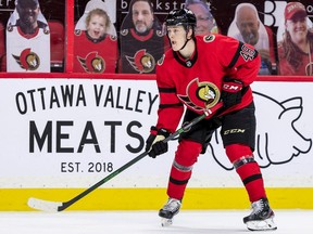 File photo/ Defenceman Jacob Bernard-Docker, who recently signed with the Senators after leaving the University of North Dakota, will be bunking in with alternate captain Thomas Chabot when the NHL team returns from its road trip.
