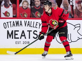 OTTAWA - April 14,2021. Ottawa Senators defenceman Jacob Bernard-Docker (48) during first period NHL action against the Winnipeg Jets at the Canadian Tire Centre.