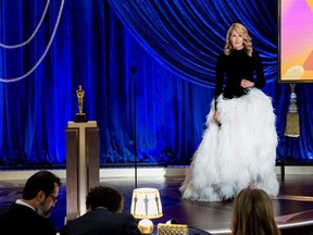 Laura Dern presents onstage during the live ABC Telecast of The 93rd Oscars in Los Angeles, Sunday, April 25, 2021.