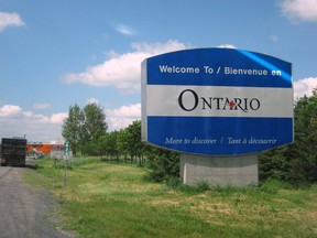 The Welcome to Ontario sign on Highway 401 is pictured in this undated file photo.