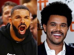 Drake, left, and The Weeknd are pictured in file photos