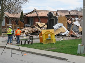 A house at 279 Bonaventure Dr. in Hamilton was demolished in an explosion on Friday, April 16, 2021.