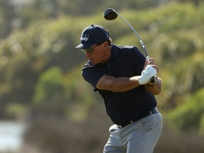 KIAWAH ISLAND, SOUTH CAROLINA - MAY 23: Phil Mickelson of the United States plays his shot from the 12th tee during the final round of the 2021 PGA Championship held at the Ocean Course of Kiawah Island Golf Resort on May 23, 2021 in Kiawah Island, South Carolina.