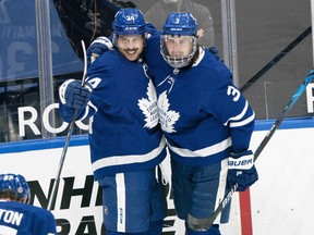 Leafs centre Auston Matthews (34) and teammate Mitch Marner have been a force all season and that should continue in the playoffs.
