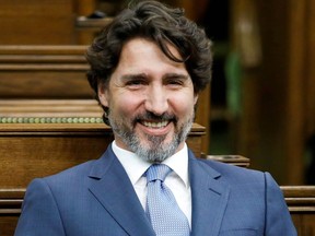 Canada's Prime Minister Justin Trudeau waits for a meeting of the special committee on the COVID-19 pandemic to begin in the House of Commons on Parliament Hill in Ottawa