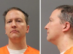 Former Minneapolis Police Officer Derek Chauvin is shown in a combination of police booking photos after a jury found him guilty on all counts in his trial for second-degree murder, third-degree murder and second-degree manslaughter in the death of George Floyd in Minneapolis, Minn., April 20, 2021.