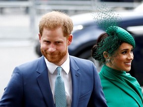 FILE PHOTO: Britain's Prince Harry and Meghan, Duchess of Sussex, arrive for the annual Commonwealth Service at Westminster Abbey in London, Britain March 9, 2020. REUTERS/Henry Nicholls/File Photo