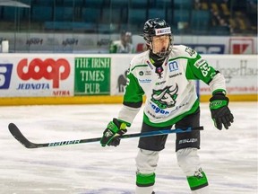 Brandt Clarke is seen playing for Nové Zámky in Slovakia after COVID-19 shut down the Ontario Hockey League for the 2020-21 season.