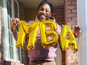 Former Ottawa Fury FC player Eddie Edward celebrates his acceptance into the MBA program at the University of Alberta.