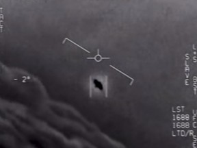 This file video grab image obtained on April 26, 2020 courtesy of the U.S. Department of Defense shows part of an unclassified video taken by Navy pilots that have circulated for years showing interactions with "unidentified aerial phenomena."