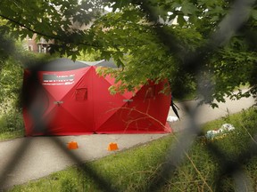 Peel Regional Police investigate the murder of Dalbir Randhawa, 64, in a parkette off Naperton Dr. southwest of Dixie Rd. and Countryside Dr. on Thursday, June 3, 2021.