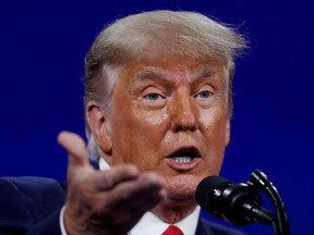 Former U.S. president Donald Trump speaks at the Conservative Political Action Conference (CPAC) in Orlando, Fla., Feb. 28, 2021.