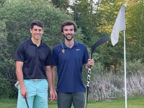 Former junior hockey stars Keenan Reynolds and William Brown (holding hockey stick) have launched the Front Nine Project, a non-profit organization aimed at introducing disadvantaged youth to the game of golf.