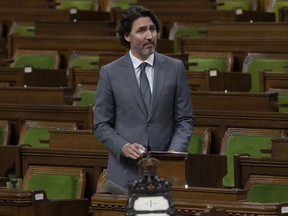 Prime Minister Justin Trudeau speaks during a debate about the discovery of the remains of 215 children at the site of the Kamloops Indian Residential School, in the House of Commons on Tuesday, June 1, 2021.