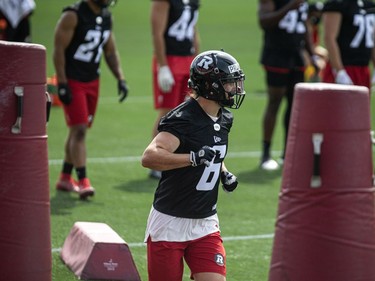 The Ottawa Redblacks returned to the field on Sunday, July 11, 2021, for the club's first practice of this year's training camp. Antoine Pruneau, defensive back, during training camp Sunday.