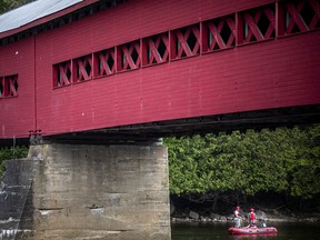 Emergency services were at the Gatineau River by the Wakefield covered bridge on Sunday, July 25, 2021, after a swimmer did not resurface. The La Peche fire department had a boat on the water combing the scene looking for the missing swimmer.