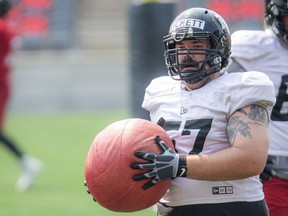 Offensive lineman Andrew Pickett at Redblacks practice Monday, July 26, 2021, on the field at TD Place.