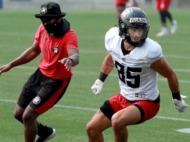 Ottawa Redblacks Receiver Guillermo Villalobos (85) at training camp on Monday.