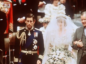 A file picture take on July 29, 1981, shows Prince Charles and Lady Diana, Princess of Wales, on their wedding day at St Paul's Cathedral in London.